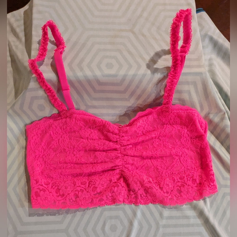 NWOT Bright Pink Lace Bralette, Multi-Way Straps, Size Small